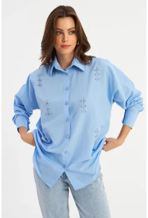 Kadın Mavi Zımbalı Gömlek MASF1