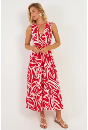 Kadın Mercan Desenli Kruvaze Midi Elbise YZ634