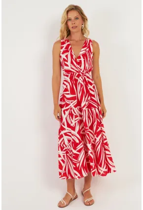 Kadın Mercan Desenli Kruvaze Midi Elbise YZ634