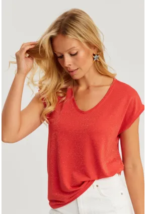 Kadın Mercan V Yaka Simli Bluz RX436
