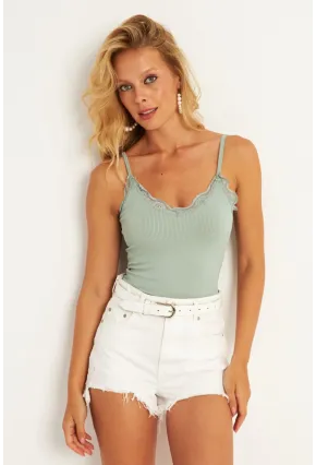 Kadın Mint Dantel Detaylı Bluz MK18
