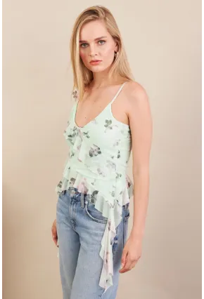 Kadın Mint Desenli Fırfırlı Şifon Bluz FS033