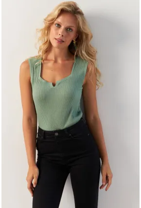 Kadın Mint Kare Yaka Triko Bluz SMT243