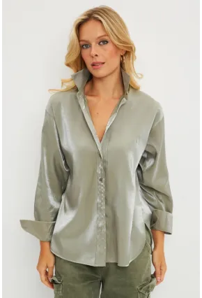 Kadın Mint Parlak Gömlek QRS8022
