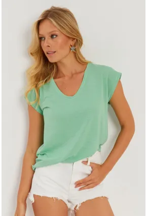 Kadın Mint V Yaka Simli Bluz RX436