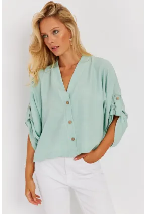 Kadın Mint Yarasa Kol Kısa Gömlek GÇ160