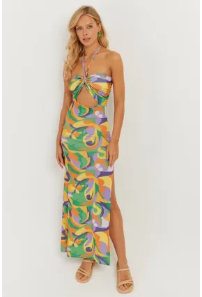 Kadın Multi Boyun Bağlamalı Desenli Midi Elbise MEN2041