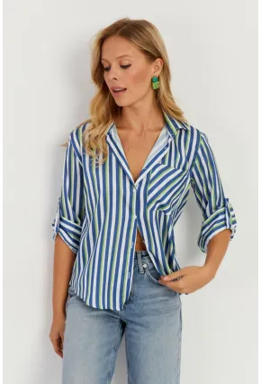 Kadın Multi Çizgili Saten Gömlek SF2536