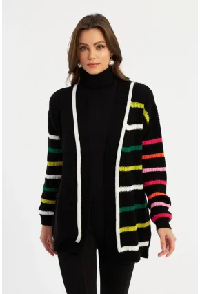 Kadın Multi Çizgili Triko Hırka MSMT2427