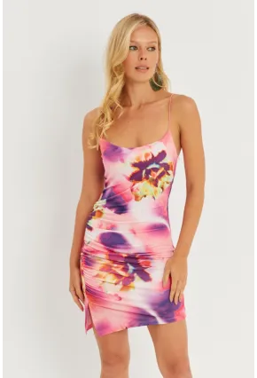 Kadın Multi Desenli Büzgülü Mini Elbise AYD312