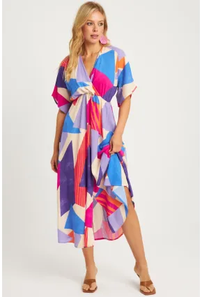 Kadın Multi Desenli Kruvaze Midi Elbise HT108