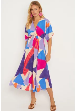 Kadın Multi Desenli Kruvaze Midi Elbise HT108