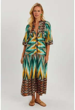 Kadın Multi Desenli Salaş Maxi Elbise GÇ166