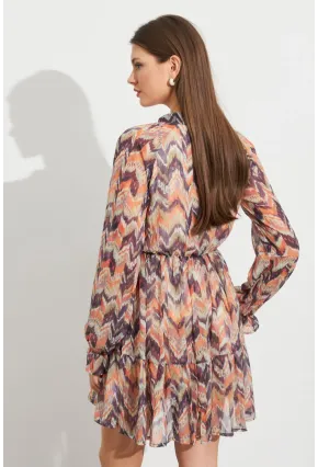 Kadın Multi Desenli Şifon Mini Elbise ROP107