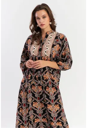 Kadın Multi Etnik Desenli Maxi Dokuma Elbise ALO228