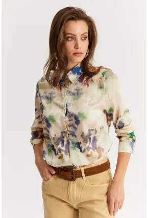 Kadın Multi Taş Düğmeli Desenli Gömlek MLVF9