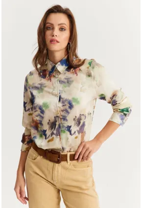 Kadın Multi Taş Düğmeli Desenli Gömlek MLVF9