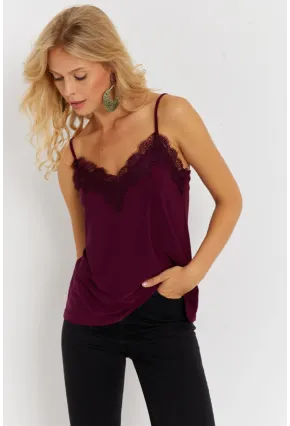 Kadın Mürdüm Dantelli Atlet AYD353