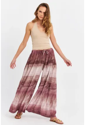 Kadın Mürdüm Desenli Salaş Pantolon TW26