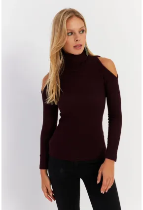 Kadın Mürdüm Omuzları Açık Kaşkorse Bluz HOR04