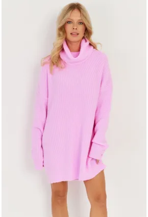 Kadın Pembe Balıkçı Yaka Triko Tunik KZ2504