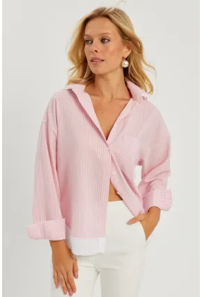 Kadın Pembe Çizgili Gömlek SF2551