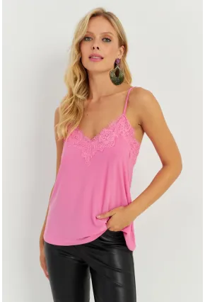 Kadın Pembe Dantel Detaylı Atlet AYD265