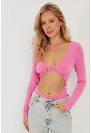 Kadın Pembe Dekolteli Çıtçıtlı Body MEN2026