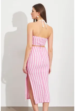 Kadın Pembe Etekli Triko Takım ROP108