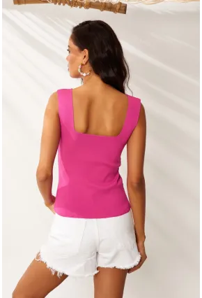 Kadın Pembe Kare Yaka Triko Bluz YV80