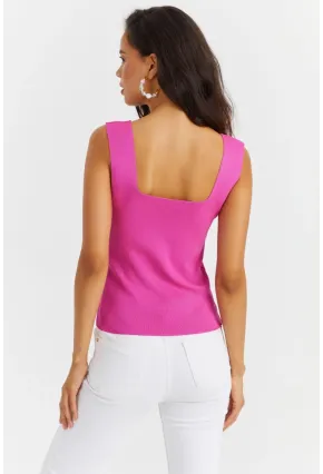 Kadın Pembe Kare Yaka Triko Bluz YV87