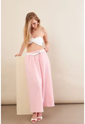 Kadın Pembe Keten Cepli Midi Etek RSP4440