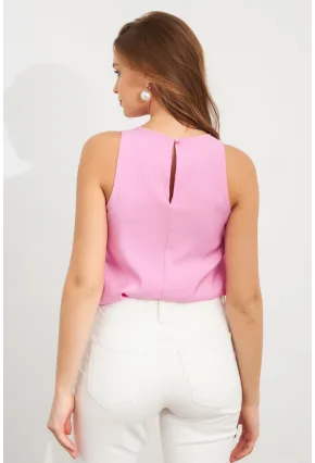 Kadın Pembe Kolsuz Balon Bluz SAN101