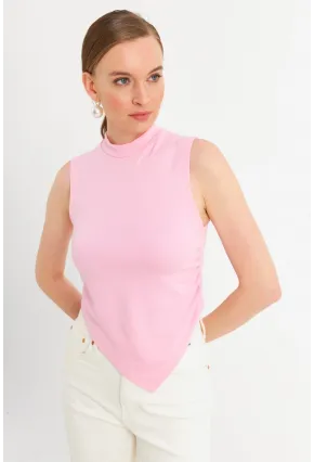 Kadın Pembe Kolsuz Crop Bluz ZH07