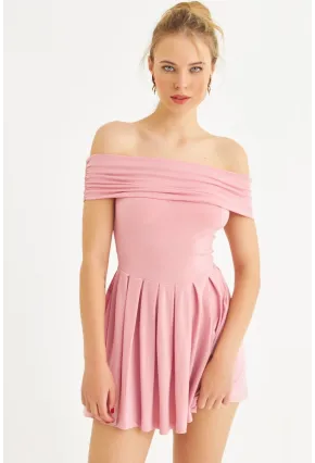 Kadın Pembe Madonna Yaka Midi Elbise MON1262-1