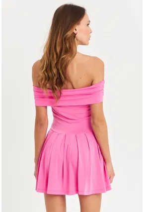 Kadın Pembe Madonna Yaka Mini Elbise MON1262