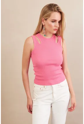 Kadın Pembe Omuz Pencereli Bluz MK20