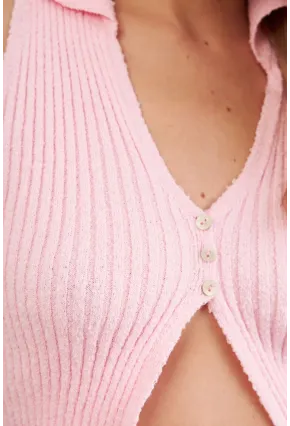 Kadın Pembe Polo Yaka Yumoş Yelek ZH050