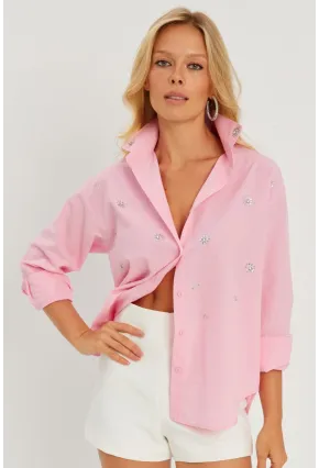 Kadın Pembe Taşlı Gömlek SF2550