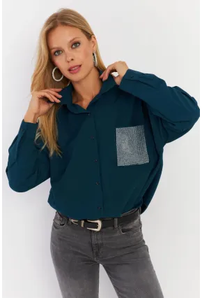 Kadın Petrol Cepli Taşlı Gömlek MZER414