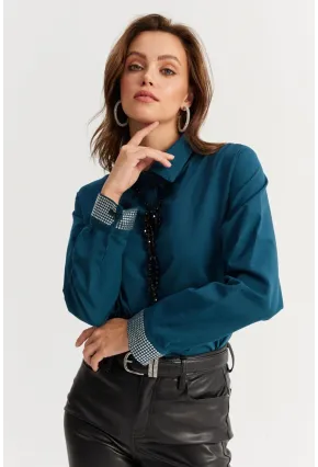 Kadın Petrol Manşeti Taşlı Gömlek ZER415