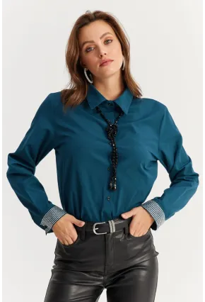 Kadın Petrol Manşeti Taşlı Gömlek ZER415