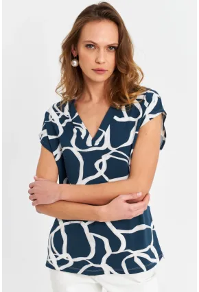 Kadın Petrol V Yaka Salaş Bluz MLPP643