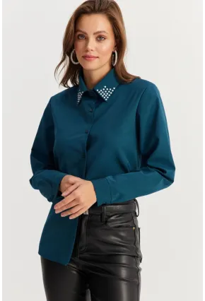 Kadın Petrol Yakası Taşlı Gömlek ZER413