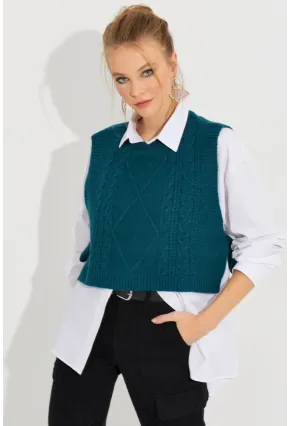 Kadın Petrol Yanları Bağlamalı Süveter YV210