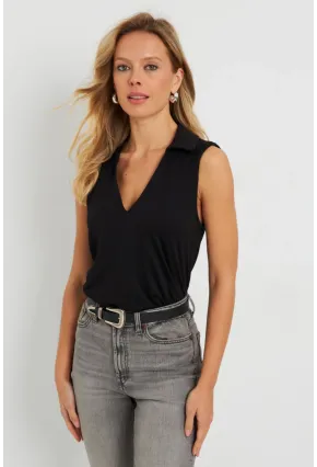 Kadın Polo Yaka Bluz Siyah AYD276