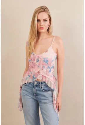 Kadın Pudra Desenli Fırfırlı Şifon Bluz FS033
