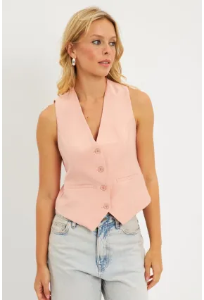 Kadın Pudra Keten Astarlı Yelek TW60046