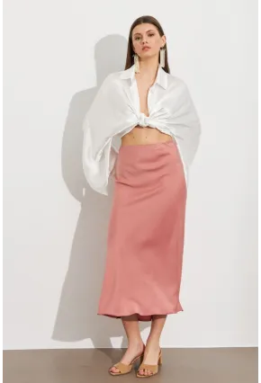 Kadın Pudra Saten Çan Etek SE20