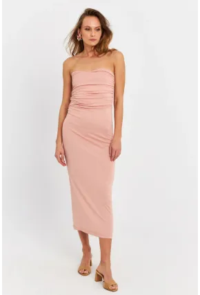 Kadın Pudra Straplez Midi Elbise EY3080